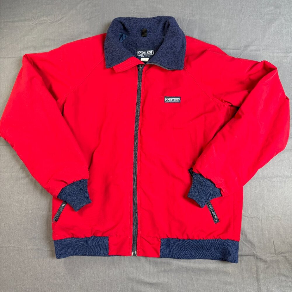 Share Vintage Lands End Red Squall Blue Fleece Lined Jacket. Made in USA Men's L